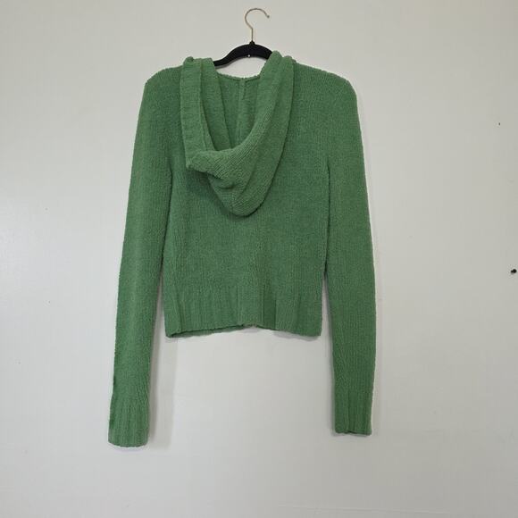 Vintage Aeropostale Fuzzy Sweater Junior L Y2K Babydoll Henley Green Fairy Hood - Picture 5 of 8